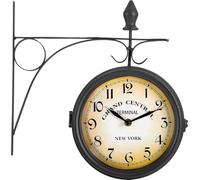 Stagecaptain BHU-4543 BK Grande Horloge De Gare avec Support Mural Noir | Horloge murale avec boîtier métallique et support mural intégré, Cadran au design de la New York Central Station, Poids de 1