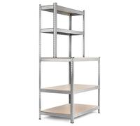 Stagecaptain Étagère d'atelier WBR-175 SR avec Plateaux en Bois Argent | Étagère robuste à montage par emboîtement pour atelier, espace de stockage, cave et garde-manger, Poids: env. 21 kg