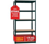 Stagecaptain Heavyrack HR-175 BK Étagère Rangement - Charge Lourde à 5 étages de 175 kg - 875 kg Max - Meuble de Garage Atelier en Acier et Bois MDF - Vert foncé