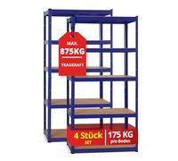 Stagecaptain Heavyrack HR-175 BU Ensemble de 4 Étagères Rangement - Charge Lourde à 5 étages de 175 kg - 875 kg Max - Meuble de Garage Atelier en Acier et Bois MDF - Bleu