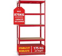 Stagecaptain Heavyrack HR-175 RD Étagère Rangement - Charge Lourde à 5 étages de 175 kg - 875 kg Max - Meuble de Garage Atelier en Acier et Bois MDF - Rouge