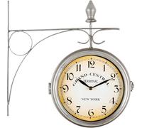 Stagecaptain Horloge De Gare BHU-4543 SR Grande avec Support Mural Argent | Horloge Murale Avec Boîtier Métallique Et Support Mural Intégré, Design Du Cadran Inspiré De La Central Station De New York