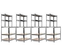 Stagecaptain WBR-175 SR Étagère D’Atelier avec Plateaux en Bois Argent 4X | Étagère modulable robuste pour atelier, espace de stockage, cave et garde-manger, Structure métallique galvanisée