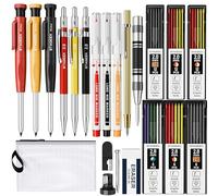 STAGEEK 22 Crayons Charpentier avec Taille Crayon 60 Recharges, Poinçon Automatique, Outil de Traçage en Carbure, Gomme et Marqueur pour Trous Profonds Robuste pour Architectes - avec Pochette