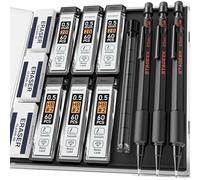 STAGEEK Lot de 3 porte-mines en métal de 0,5 mm avec 6 tubes de recharges HB et 2B, gommes, crayons d'artiste résistants aux intempéries avec étui pour écriture, dessin, extérieur