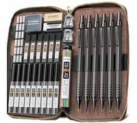 STAGEEK Lot de 30 porte-mines en métal avec étui en cuir, 0,5/0,7/0,9/2 mm, 16 tubes de mines en graphite (6B 4B 2B HB 2H 4H) avec mines colorées pour croquis, dessin, écriture (noir)
