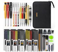 STAGEEK Lot de 34 crayons de charpentier avec taille-crayon, crayons de charpentier mécaniques avec stylos marqueurs à bec long pour trous profonds, outil de traceur en carbure et crayons de