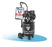 STAHLWERK Compresseur d’air 30 L (ST-308V Pro) - sans huile & silencieux | 8 bar, 1,97 CV, 1,45 kW, 250 l/min, 70 dB, compresseur d'air avec moteur sans balais, compresseur à pistons silencieux