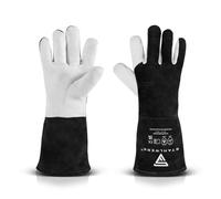 STAHLWERK Gants de soudeur en cuir véritable - Gants de protection résistants à la chaleur et au feu en croûte de vachette - Gants de travail XL de 34 cm pour WIG, TIG, MIG MAG, MMA et découpe au