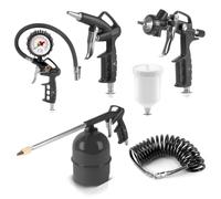 STAHLWERK Kit à air comprimé 5 pièces avec pistolet à peinture et pistolet | Pistolet de nettoyage avec récipient, gonfleur de pneu avec manomètre et tuyau en spirale de 5 mètres pour le raccordement