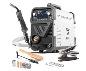 STAHLWERK Poste à souder MIG/MAG 200 ST Digital - Inverter compact 200 A, MMA (ARC), FLUX (fil fourré), soudage sans gaz possible, fonction Spot, dévidage de fil synergique