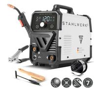 STAHLWERK Poste à souder Mini FLUX 120 ST Digital - Soudage au fil fourré sans gaz de protection jusqu'à 120A, avec dévidoir de fil synergique, fonction Lift-TIG & MMA