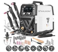 STAHLWERK Poste de soudage sous protection gazeuse 6 en 1 combiné CTM-250 Puls Pro - TIG, MIG/MAG, MMA (E-Hand) & FLUX jusqu'à 200 A, coupage plasma (CUT) jusqu'à 45 A