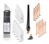 STAHLWERK WP-26 Premium Set de pièces d'usure TIG Accessoires de soudage 36 pièces avec buses Long-Life en céramique, électrodes de soudage WC20 gris et capuchons de torche pour WP | SR 17, 18, 26