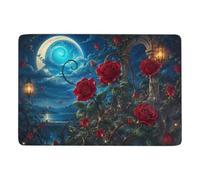 Stained Glass Roses with Moon Tapis 150 x 100 cm, Doux et Antidérapant | Tapis 150 x 100 cm pour l'hiver, avec poils courts; près du lit ou du canapé
