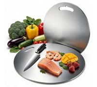Stainless Steel Cutting Board, Metal Chopping Board Kitchen (30 × 30 cm) | Food-grade stainless steel | hangable arc handle | rustproof & non-porous | dishwasher safe | durable