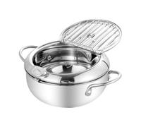 Stainless Steel Deep Fryer Pot - Built-In Thermometer, Induction Oil Frying
