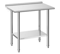 Stainless Steel Work Table, 61x91.5 cm Food Prep Table with Backsplash, Commercial Kitchen Workstation with Adjustable Undershelf, Metal Heavy Duty Utility Worktable, for Restaurant Home Outdoor