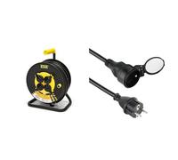 Stak REELART-FR-25 Enrouleur Electrique Professionnel, Water Proof IP44 Cable 25m en Caoutchouc 3G2. & Electraline 200123 Prolongateur Jardin avec clapet étanche 16 A 5 m Noir - Section 3G2,5 mm²