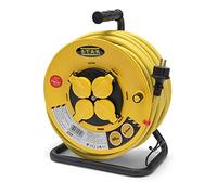 Stak REELPRO-FR-40- Enrouleur Rallonge Électrique 40M, Rallonge Prolongateur Multiprise avec 4 Prises IP44(2P+T) 16A et Câble 3G2.5mm² Waterproof en Néoprène - Bricolage, Chantier, Jardin, Acier/Jaune