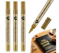 Stalora 3pcs Stylos Peinture Acrylique Dorés - Marqueur Doré à Pointe Fine pour Dessin, Calligraphie et Carte de Vœux - Feutre Or Séchage Rapide pour Verre, Bois, Métal, Plastique et Céramique