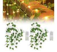 Stalora Lot de 2 Guirlandes Lumineuses Lierre 2m avec LEDs, Guirlande Décorative Feuilles Vertes - Alimenté par Piles pour Décoration Intérieur, Chambre, Mariage, Fête - Ambiance Romantique