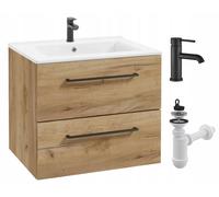 Stamar Meuble de salle de bains avec lavabo 50, chêne doré, fermeture en douceur, robinetterie suspendue noire