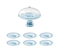 STAND À GÂTEAU AVEC CLOCHE ET 6 ASSIETTES À DESSERT COORDONNÉES "JOSEPHINE"
