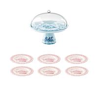 STAND À GÂTEAU AVEC CLOCHE ET 6 ASSIETTES À DESSERT COORDONNÉES "JOSEPHINE"