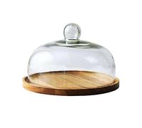 Stand de gâteau Assiette à gâteau en bois avec couvercle verre transparent, plateau de présentation for pain et dim sum Support de dessert(Grand)
