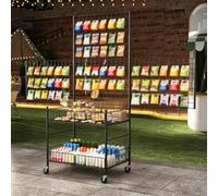 Stand de marché, cadre en fer forgé, rangement 2 niveaux | Large comptoir avec roulettes pivotantes pour foires artisanales, ventes de gâteaux et fêtes(Black,31.5" 3-inch wheels)