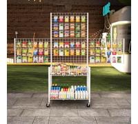 Stand de marché, cadre en fer forgé, rangement 2 niveaux | Large comptoir avec roulettes pivotantes pour foires artisanales, ventes de gâteaux et fêtes(White,39.37" 4-inch wheels)