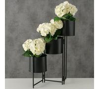 Support pour plantes, porte-pot de fleurs, 3 bacs, accessoire de décoration de salon, bac à plantes moderne, fer noir, rond, LxlxH 51x18x64 cm