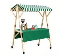 Stand Marché Chariot Pliable, Étal de Marché en Bois avec auvent, Kiosque Mobile Portable pour la Restauration de Rue, Stand de Marchés Commercial(Green B,120cm/47.2in)