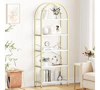Standregal - Étagère bibliothèque incurvée - Étagère haute en bois à 5 niveaux pour livres et CD - Étagère de rangement moderne pour salon ou bureau - Or/Blanc