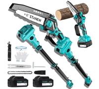 STANEW 2-en-1 Élagueuse sur perche,mini tronçonneuse à batterie sans balais | 6 pouces丨tronçonneuse avec 2 batteries 4000mAh丨600W丨hauteur de travail max 4,55 m丨écran LCD