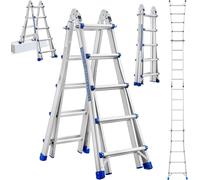 STANEW Aluminium Echelle télescopique 5.1 M, 3 en 1 Aluminium Telescopique A Forme Pliable Polyvalente Escabeau Robuste, Multifonction 5 x 5 marches