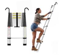 STANEW Échelle Télescopique 3,8 M en Aluminium avec 2 Crochets, EN131 | Échelle Pliante avec Pieds Antidérapants,Escabeau Telescopique Portable Convient aux réparations à Domicile, Charge 150 KG