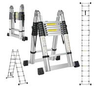 STANEW Échelle télescopique de 5m(2.5+2.5), Echelle Pliante 2 en 1, Escabeau Télescopique en Aluminium, Échelle Pliable avec Travail à l'intérieur et à l'extérieur, Charge 150 kg, Argenté