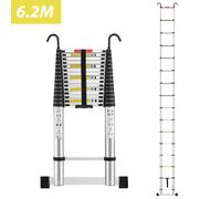 STANEW Échelle télescopique en aluminium 6,2 m avec 2 crochets, barre stabilisatrice