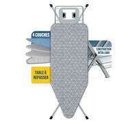 STANEW Table a Repasser 120 x 45 cm,Planche a Repasser Pliable,pour Centrale Vapeur,Système Anti-Fermeture,Hauteur Réglable,avec Housse en 100% Coton