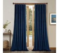 StangH Lot de 2 Rideaux Extra Longs en Velours - Rideaux occultants à Isolation Thermique pour Porte de terrasse - Toile de Fond pour Salle de cinéma et Chambre à Coucher - Bleu Marine - 132 x 304 cm