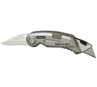 Stanley 0-10-813 Couteau Sport Quickslide Lame en Acier Inoxydable - Cran d'Arrêt avec Bouton Poussoir - Corps Métallique Compact et Ergonomique - Fournit avec 2 Lames Argent