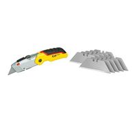 Stanley 0-10-825 Cutter à Lame Rétractable - Gamme Fatmax - Compact et Polyvalent - Ouverture une main - Jaune & 2-11-700 - Distributeur de 10 Lames Trapèze Gamme Fatmax - Lames Plus Tranchantes