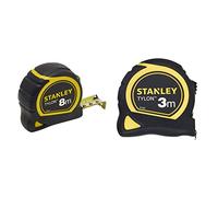 Stanley 0-30-657 Mètre 8 M X 25 Mm Bi Matière Tylon - Boitier Ergonomique - Ruban En Acier Laqué - Crochet Deux Rivets & 0-30-687 Mesure 3 m x 13 mm bi-matière Tylon Multicolore