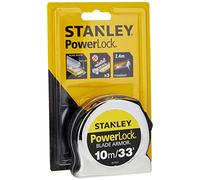 STANLEY 0-33-531 Powerlock Mètre 10M Ruban Rétractable - Fabriqué En France - Traitement Blade Armor - Crochet 3 Rivets - Position Zéro Réel - Boitier Abs Chromé