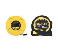 Stanley 0-34-296 mètre Ruban 20 m x 12,7 mm en Fibre de Verre 40 Brins - Précision Classe III - Graduation Tous les 2mm - Jaune Fluo Plus Lisible -Revêtement PVC & Mesure 3 m x 13 mm bi-matière Tylon