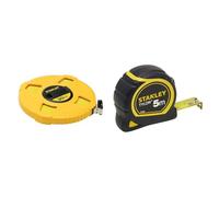 Stanley 0-34-297 Mètre À Ruban Fibre De Verre 30 M Jaune Fluo - Revêtement Pvc & 0-30-697 mesure Tylon 5m x 19mm - Boitier Ergonomique Bi matière - Ruban en Acier Laqué - Crochet 2 Rivets