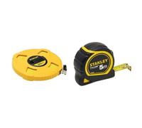 Stanley 0-34-297 Mètre À Ruban Fibre De Verre 30 M Jaune Fluo - Revêtement Pvc - Anti-Corrosion & 1-30-697 - Mètre Tylon Bi matière 5m X 19mm - Ruban Anti-Corrosion - Blocage Du Ruban