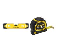 Stanley 0-43-511 Niveau Torpédo Magnétique 230 Mm - Semelle Aluminium - Rainure V & 1-30-697 - Mètre Tylon Bi matière 5m X 19mm - Ruban Anti-Corrosion - Blocage Du Ruban